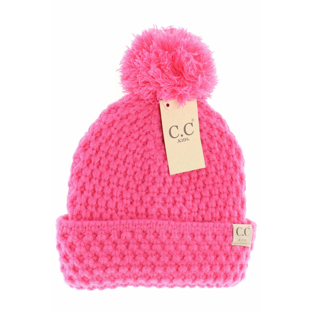 Kids' Bee Stitch Knit Pom C.C Beanie: Candy Pink