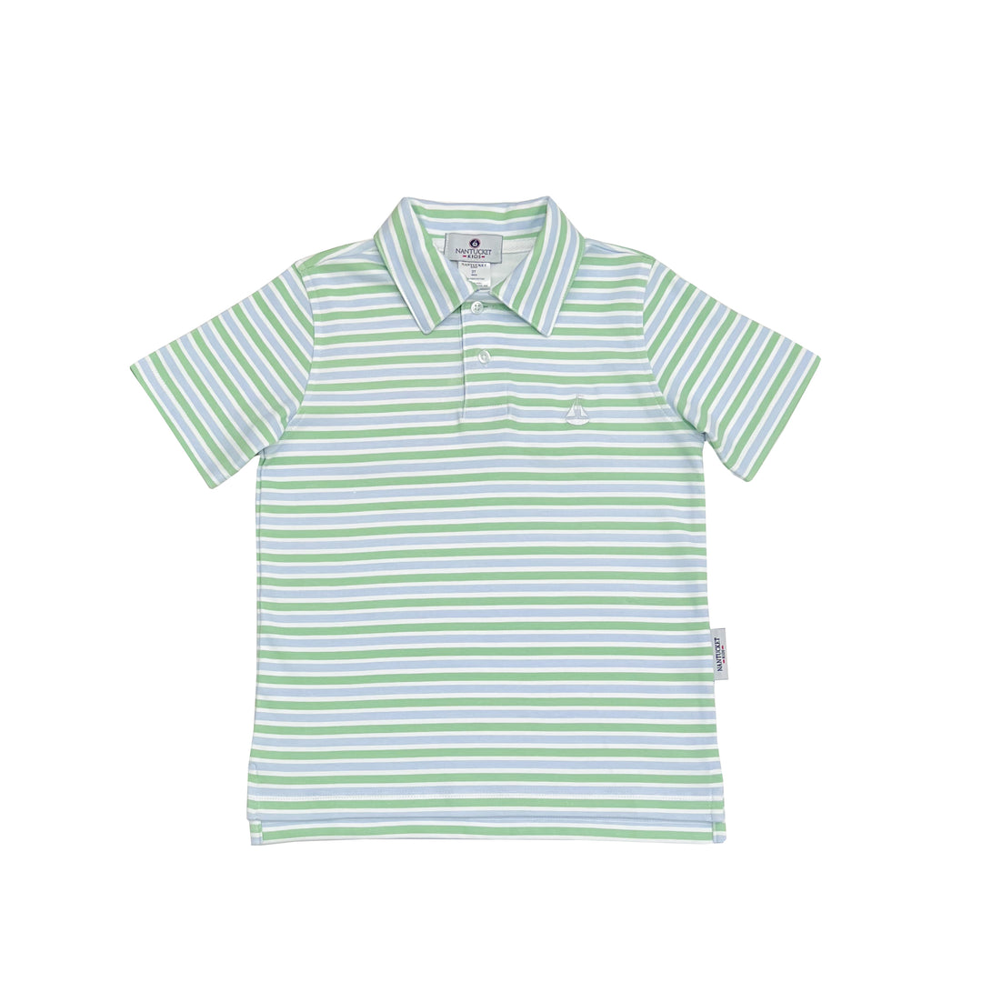 Set Sail Pima Polo-Chatham Bars Blue/Meadow Green Stripe