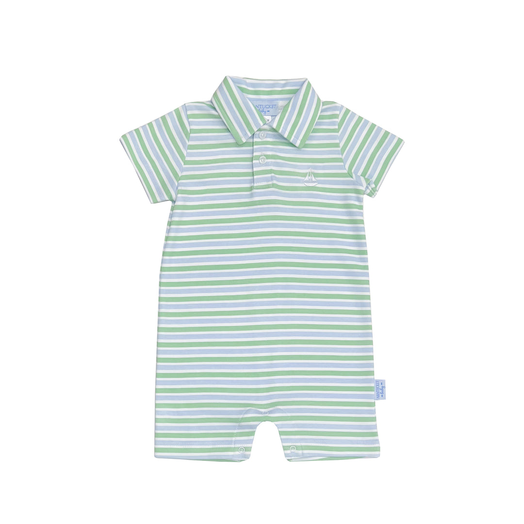 Portside Polo Romper-Chatham Bars Blue/Meadow Green