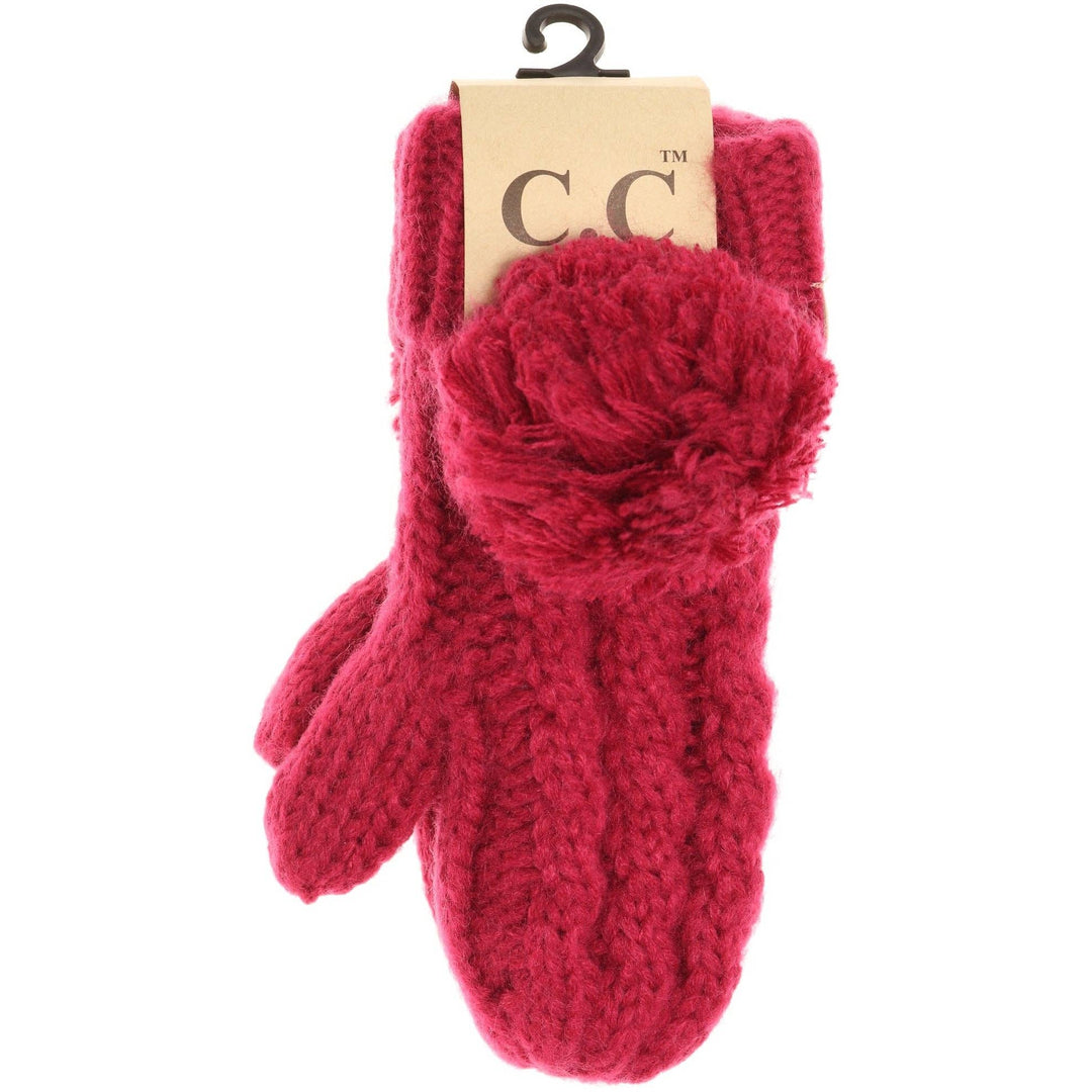 Kids CC Solid Pom Fuzzy Lined Mittens: Hot Pink