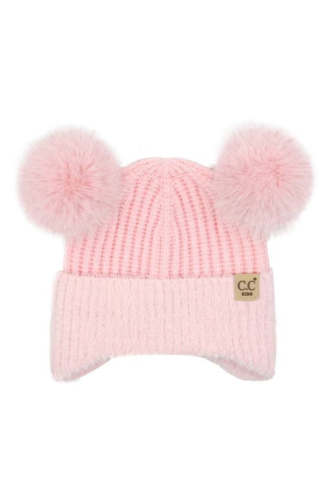 C.C Kids Fur Earflap Pom Pom Beanie Winter Hat: Pink  display picture 2