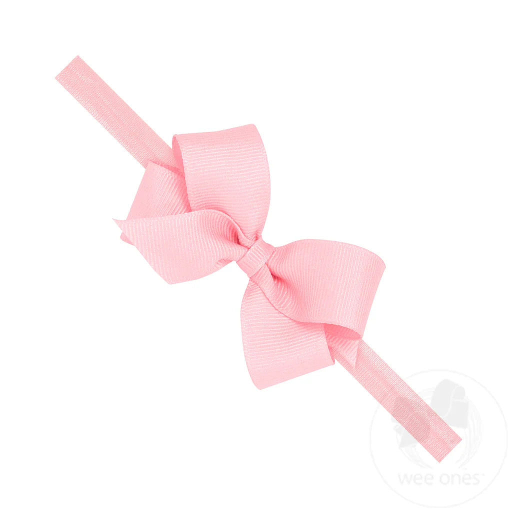 Mini Hair Bow on a Soft Elastic Baby Band-Lt Pink