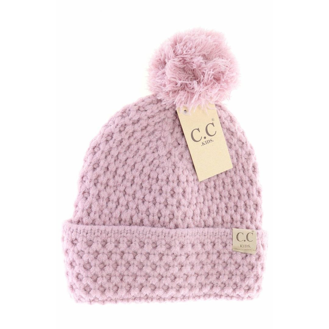 Kids' Bee Stitch Knit Pom C.C Beanie: Lavender Rose