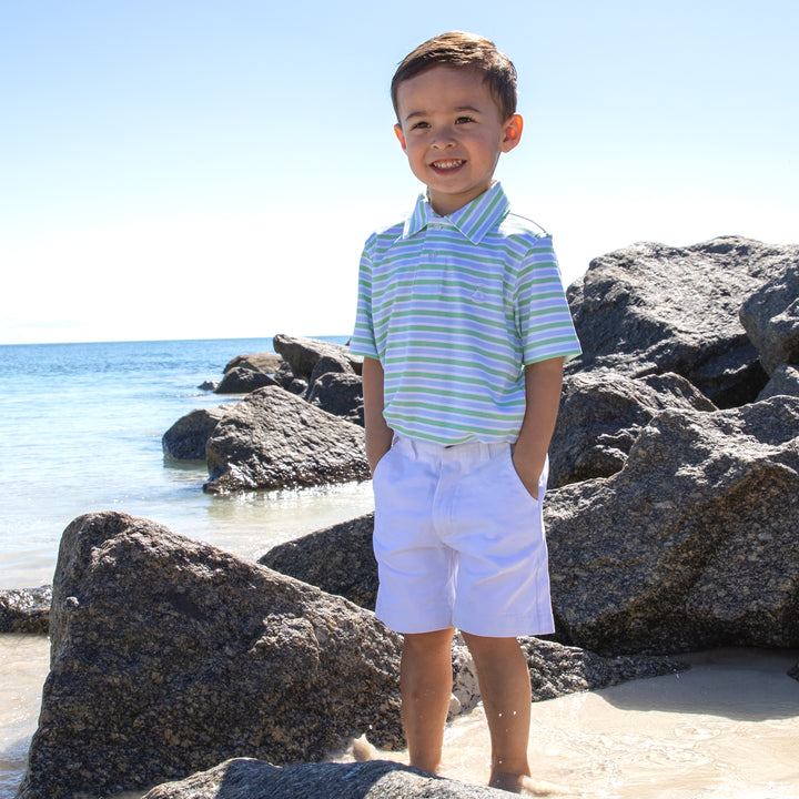 Set Sail Pima Polo-Chatham Bars Blue/Meadow Green Stripe