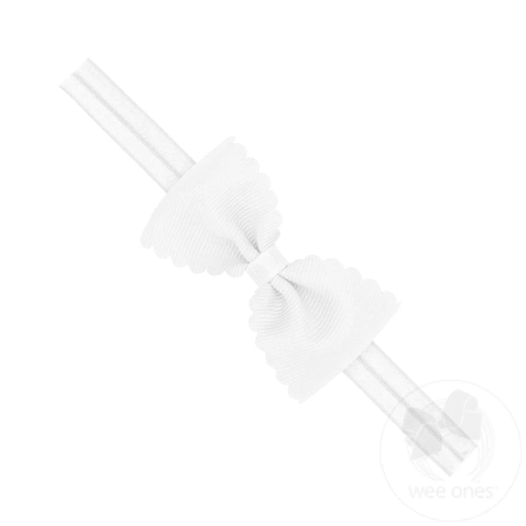 Scalloped Grosgrain Bow on Matching Elastic Band-White