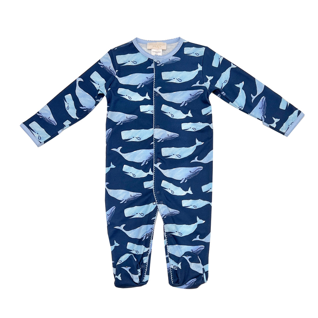 Watercolor Whales Pima Footed Romper