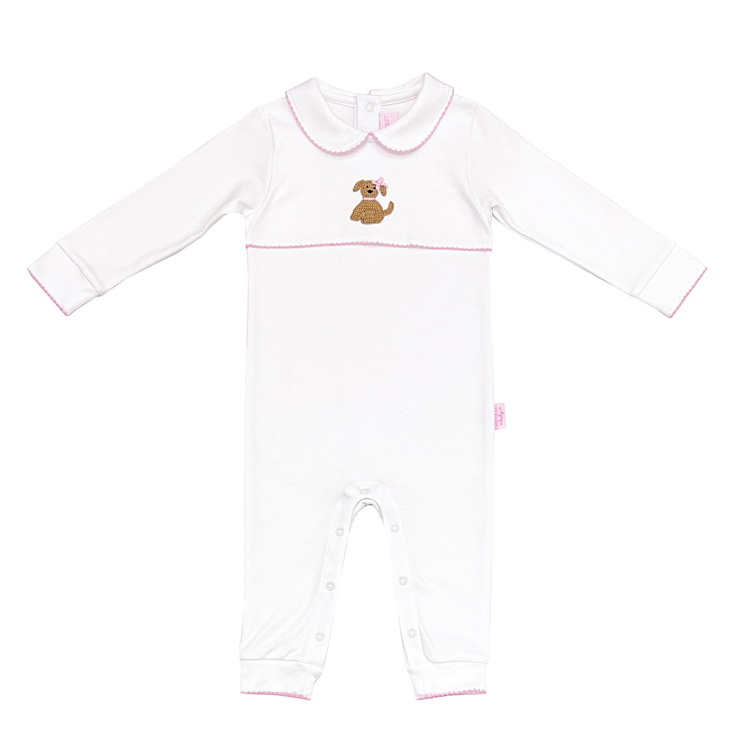 Puppy Pima Playsuit-Pink Trim