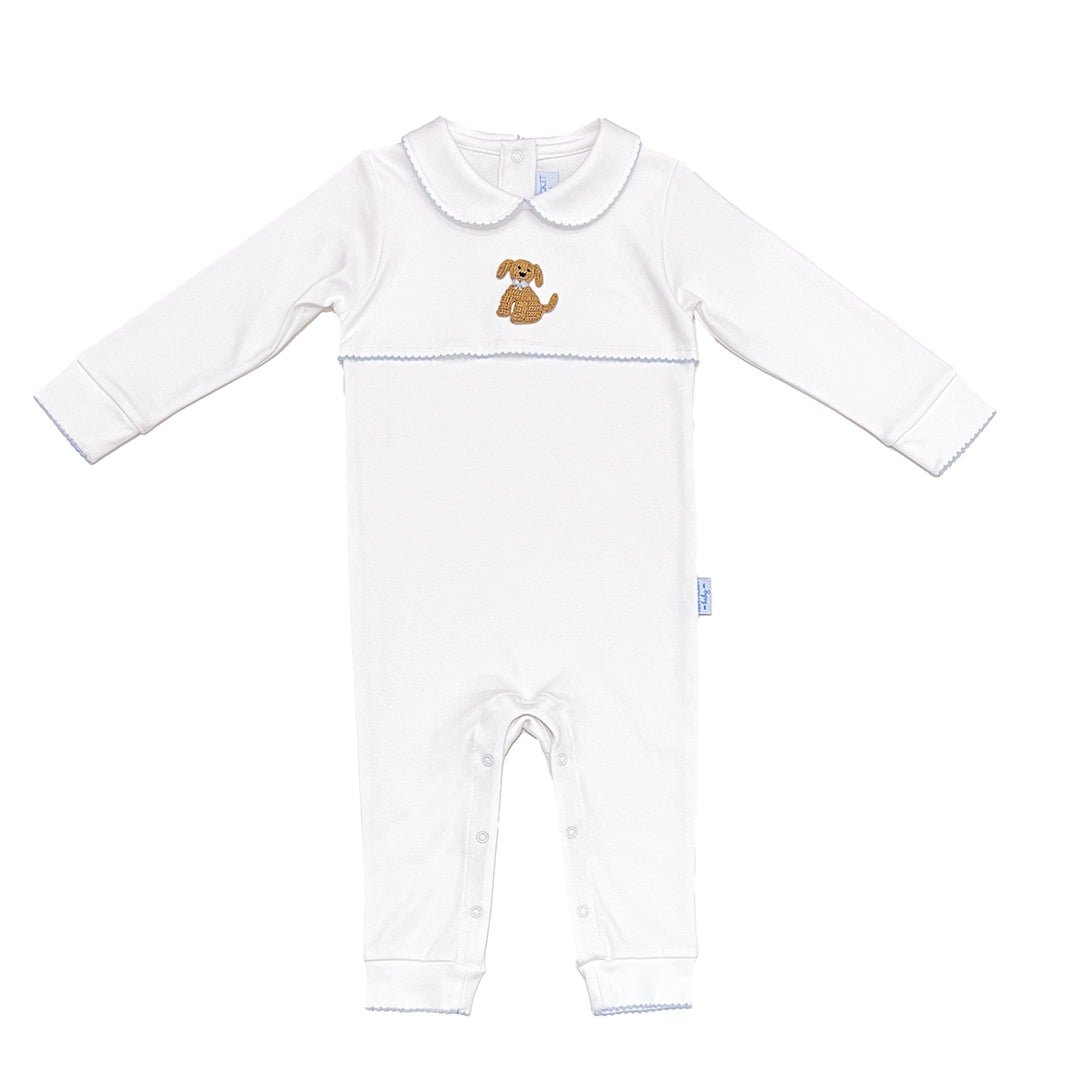 Puppy Pima Playsuit-Blue Trim