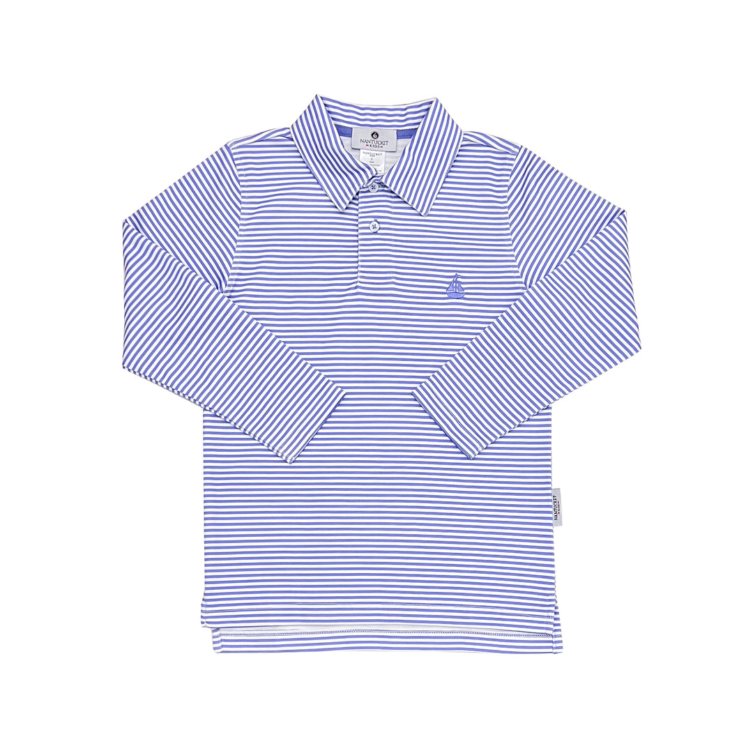 Set Sail Pima Long Sleeve Polo-Periwinkle Stripe
