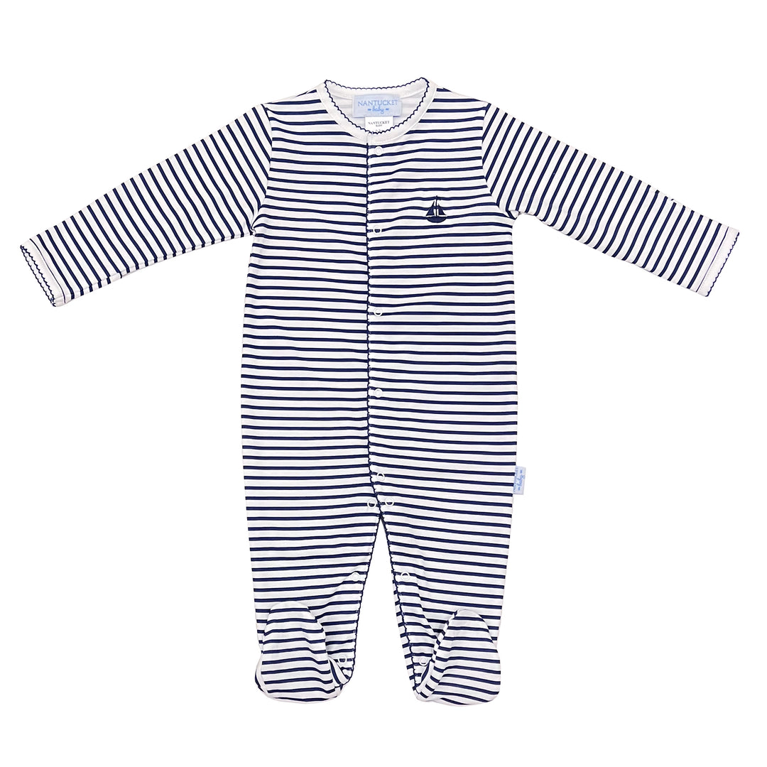 Portside Stripe Pima Romper-Nautical Navy