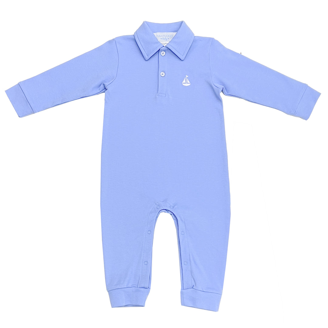 Portside Polo Romper-Periwinkle