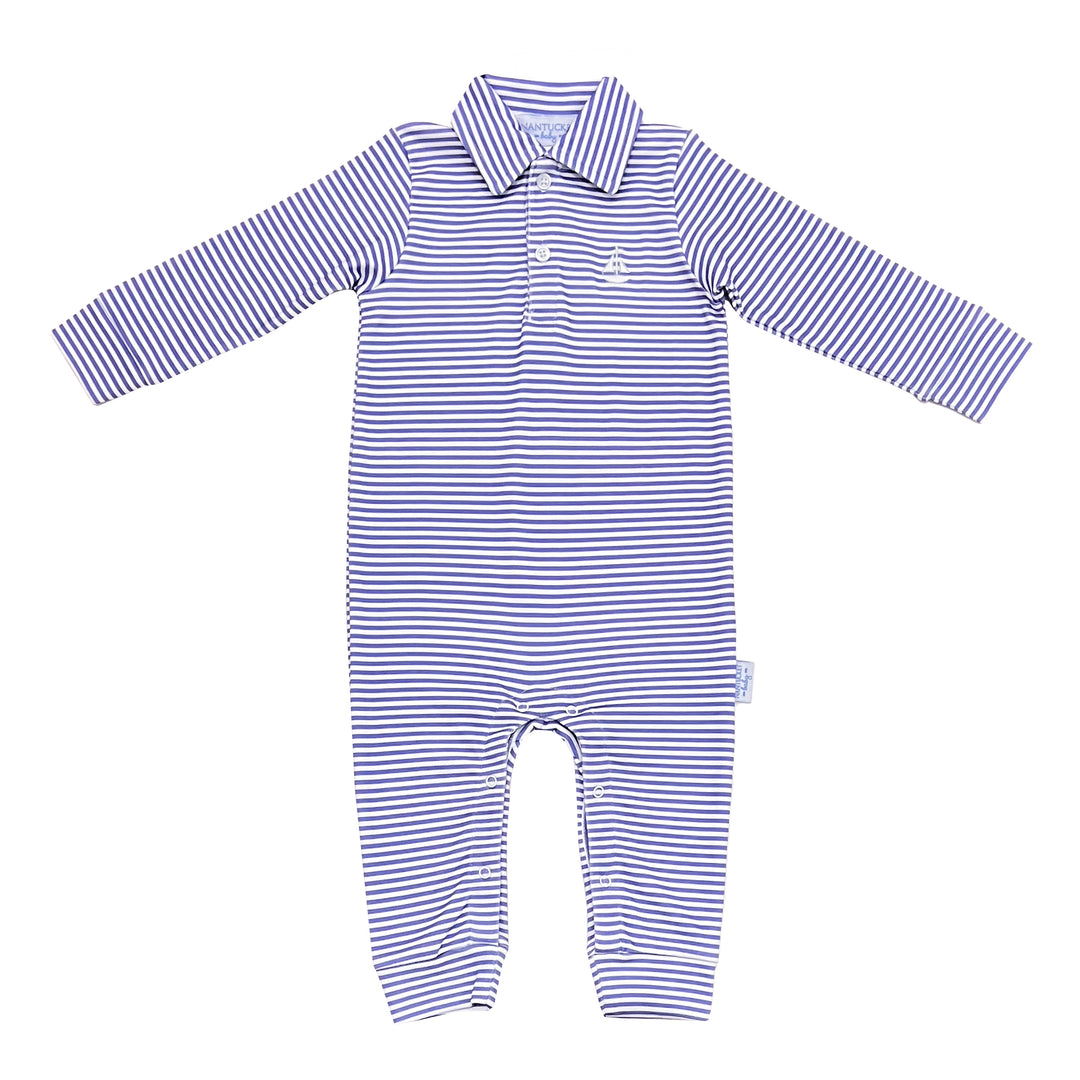 Portside Polo Romper-Periwinkle Stripe