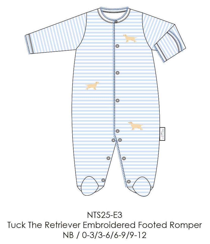 Tuck The Retriever Embroidered Footed Romper