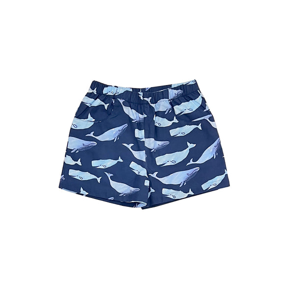 Watercolor Whales Poplin Play Shorts