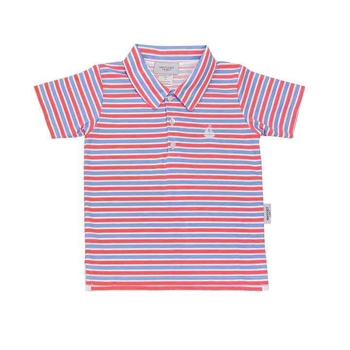 Set Sail Pima Polo Coral/Ultramarine Stripe