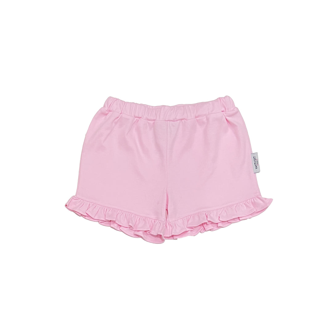 Ruffled Pima Pull-On Shorts-Peony