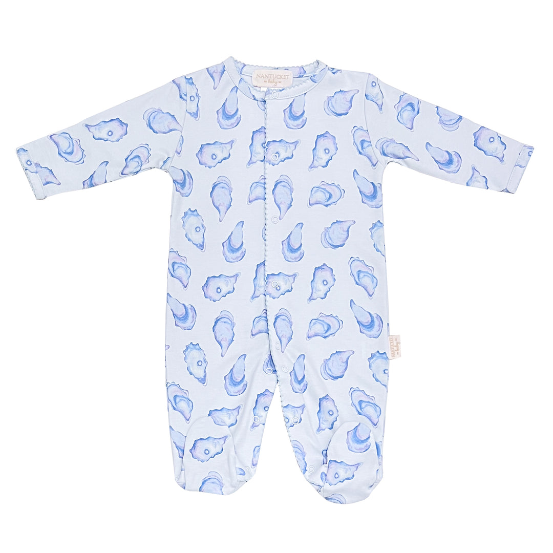 The World is Your Oyster Footed Romper-Blue