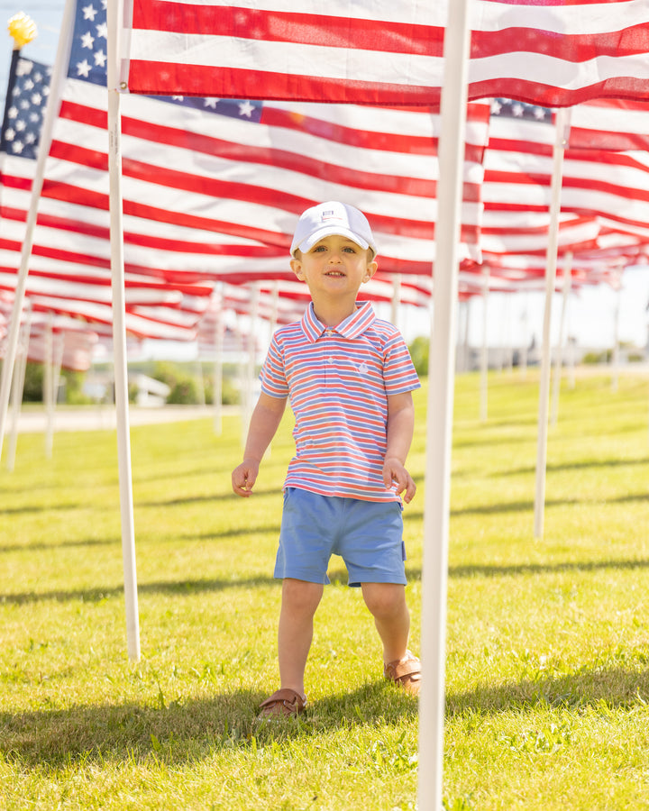 Set Sail Pima Polo Coral/Ultramarine Stripe