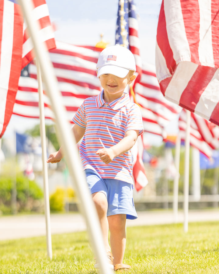 Set Sail Pima Polo Coral/Ultramarine Stripe