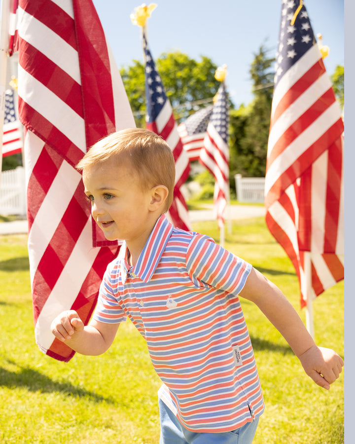 Set Sail Pima Polo Coral/Ultramarine Stripe