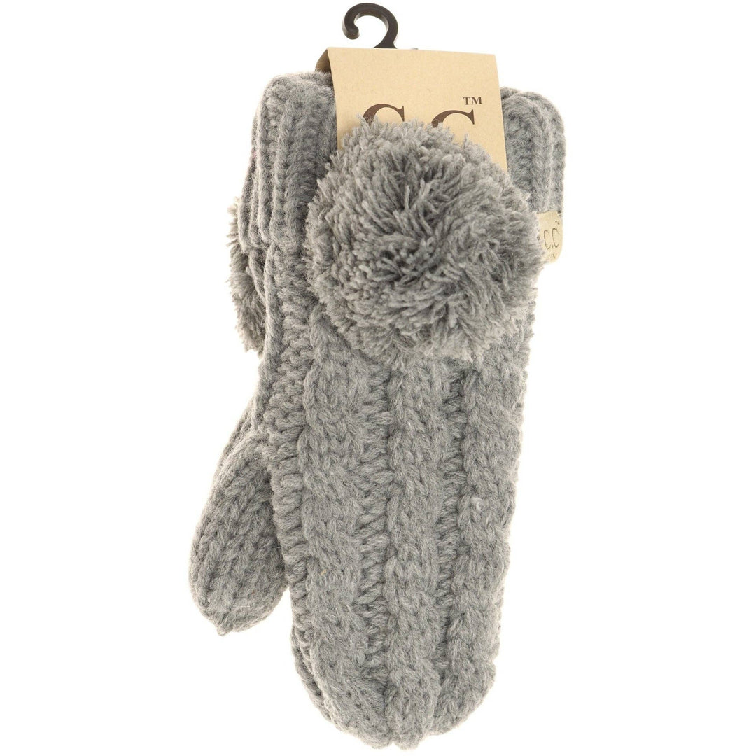 Kids CC Solid Pom Fuzzy Lined Mittens: Lt. Grey