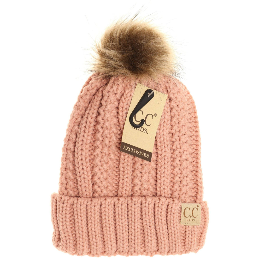 Kids Fuzzy Lined Fur Pom CC Beanie YJ820KIDS: Indie Pink