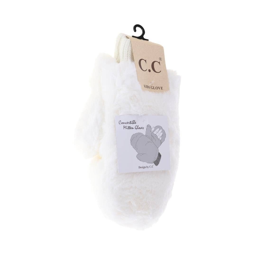 KIDS Faux Fur Mittens KIDSMT715: Ivory