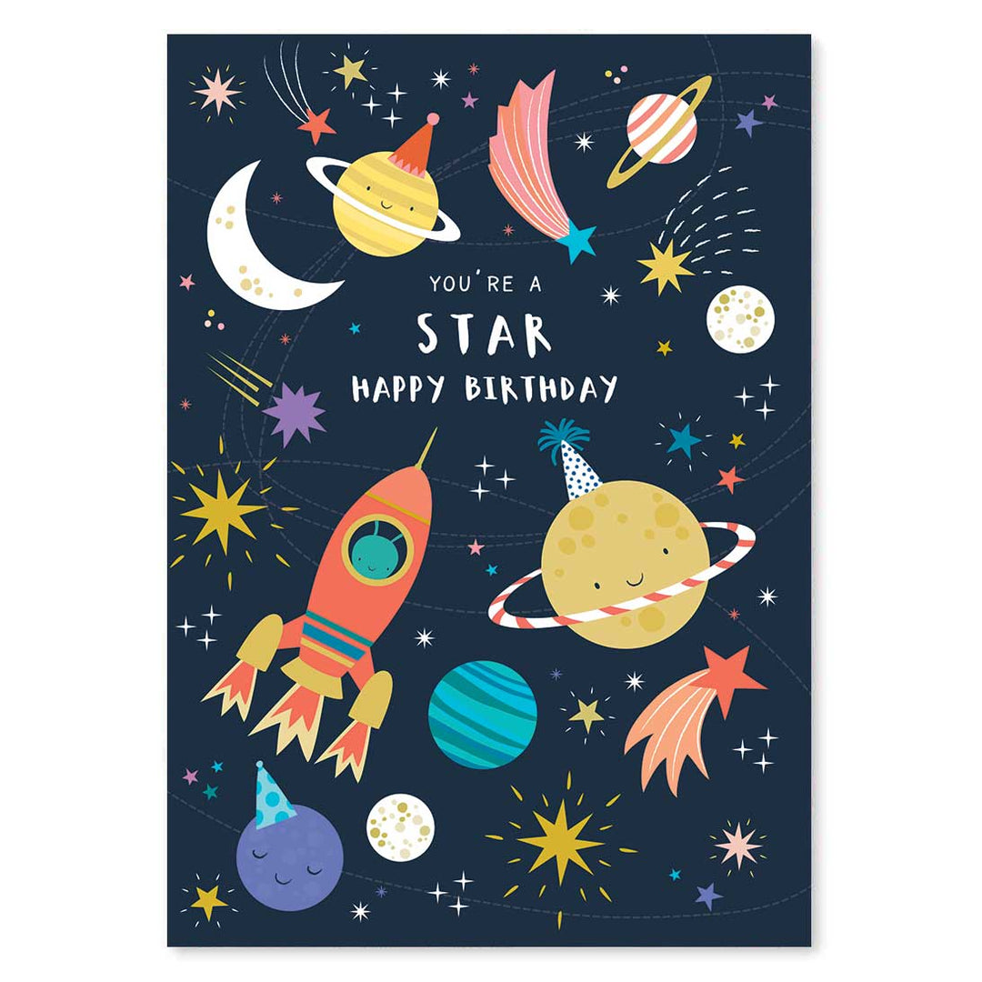 Space Kids Happy Birthday Card