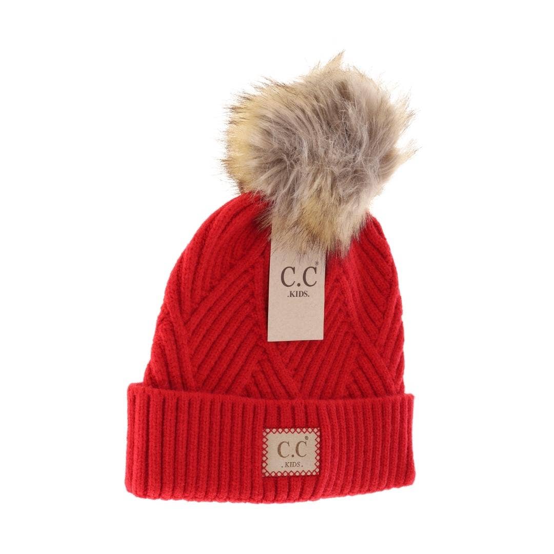 Kids Large Patch Heathered Beanie: Red