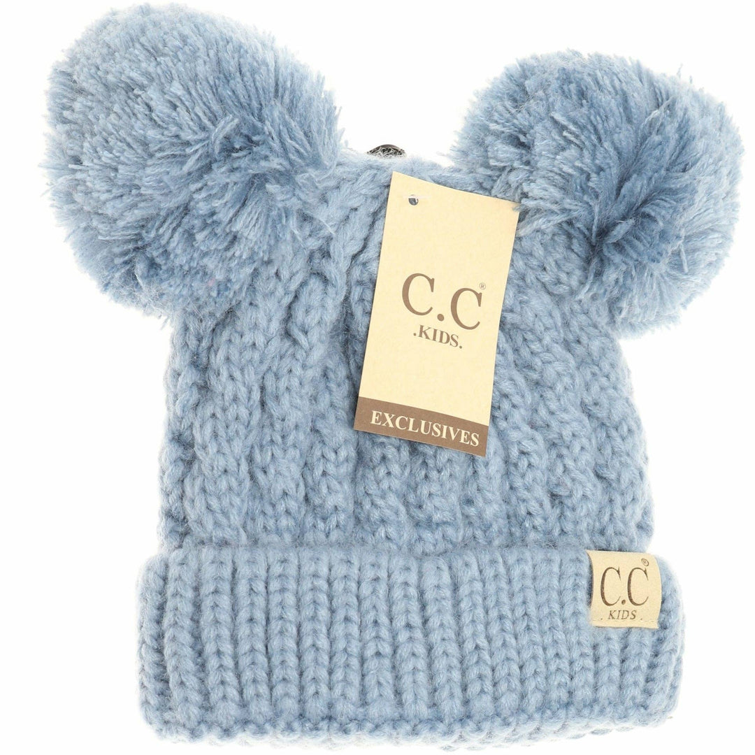 Kids Solid Double Pom CC Beanies: Denim