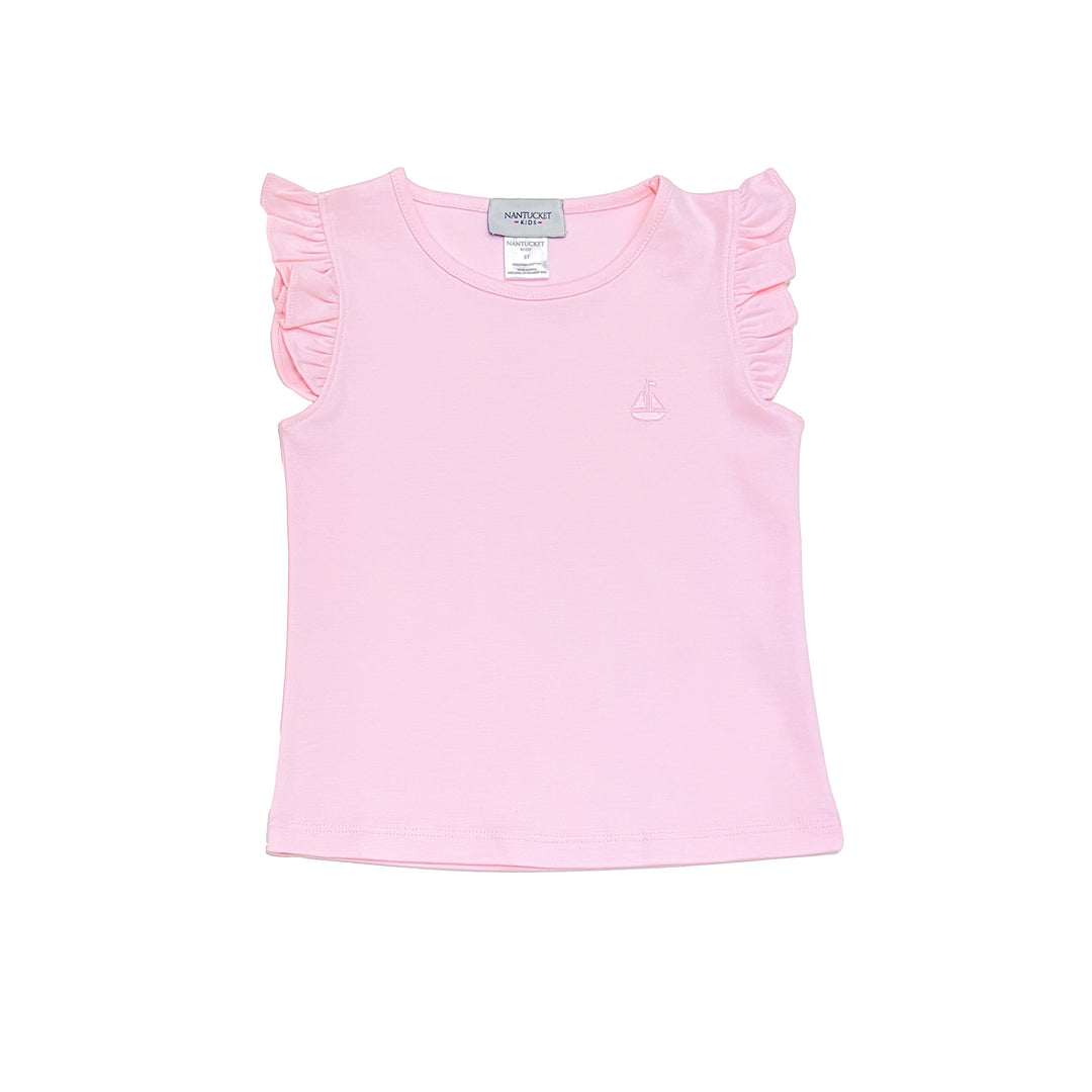 Essentials Pima Ruffle Tank-Peony