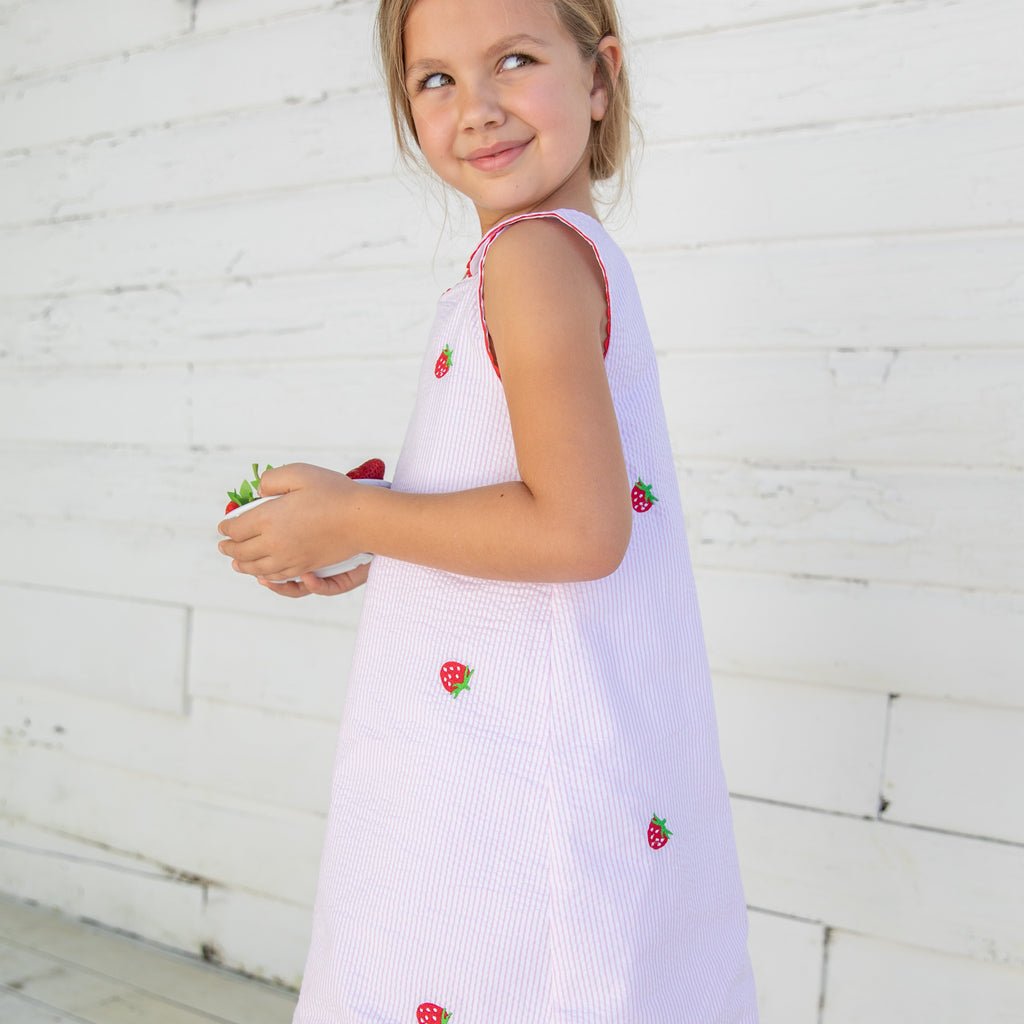 Strawberry Seersucker Jumper Dress
