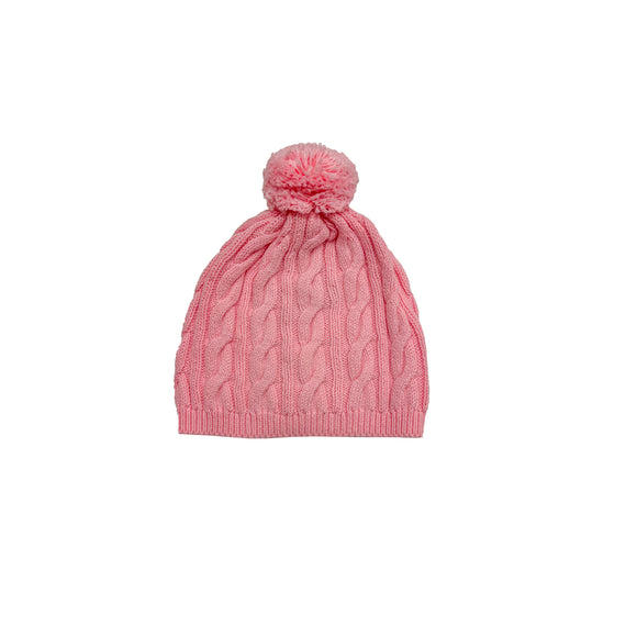 Cable Knit Pom Pom Hat-Pink