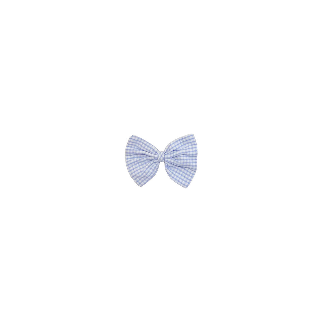 Holly Hair Bow-Blue Seersucker Check