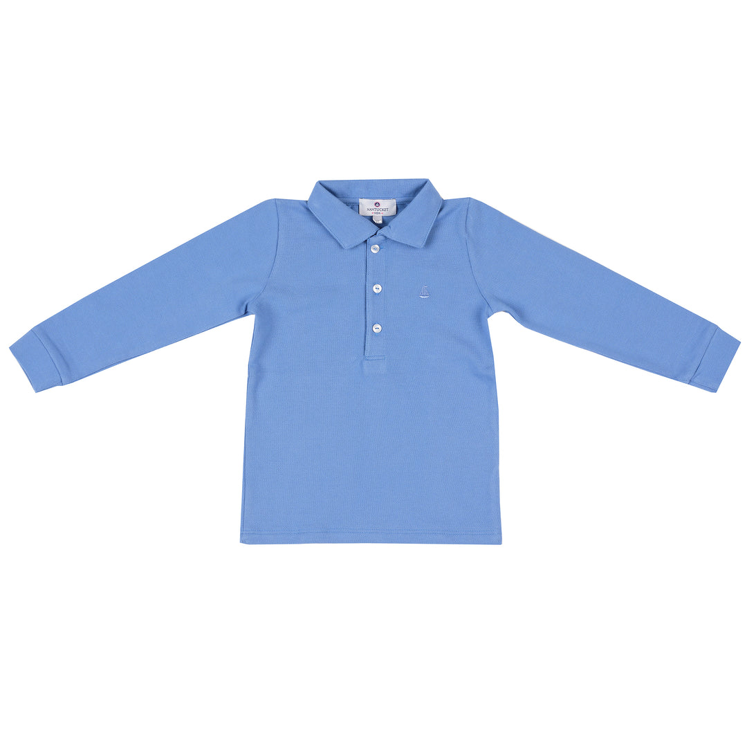 Set Sail Long Sleeve Pique Polo-Cornflower Blue