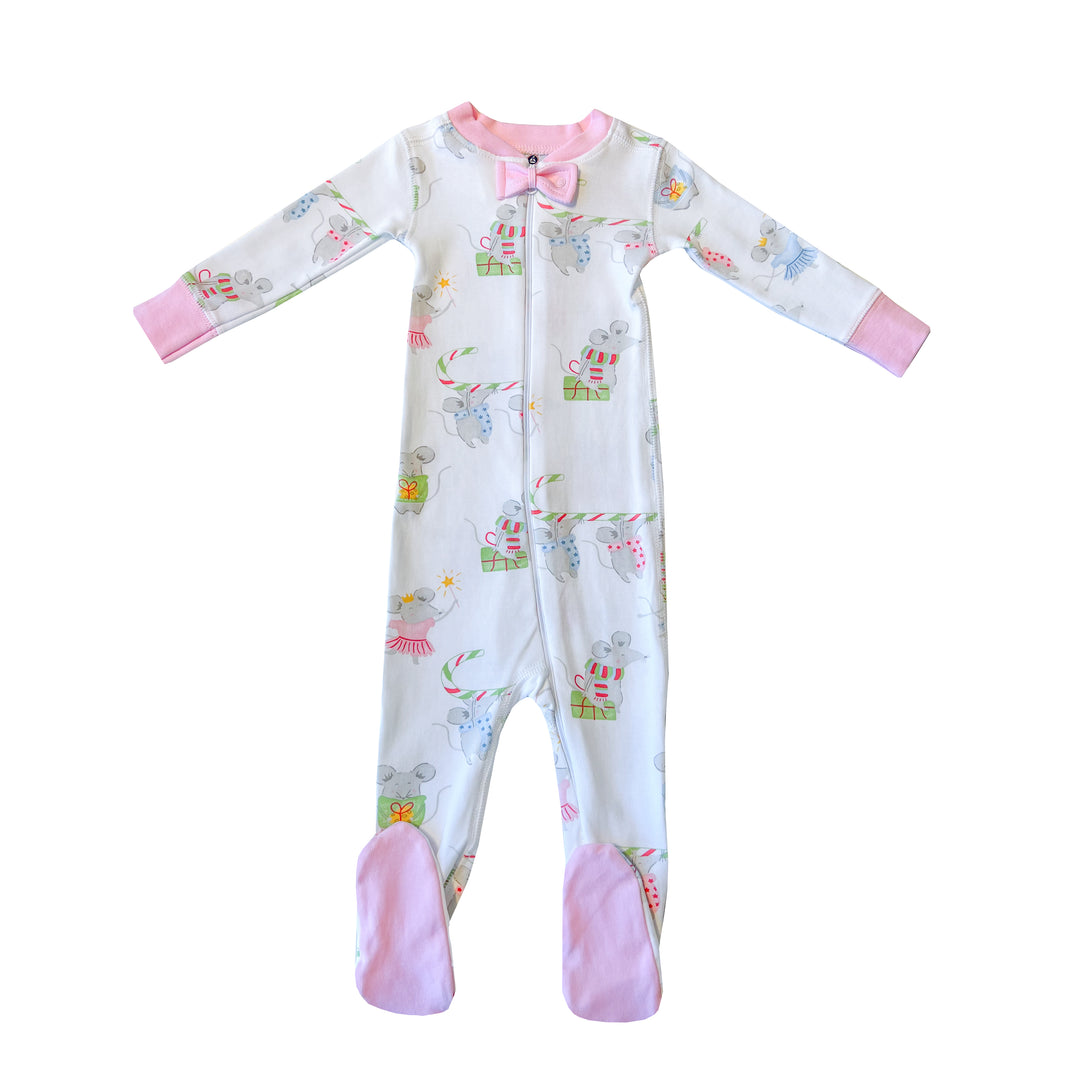 Holiday Mice Pima 1-Piece Footie-Pink