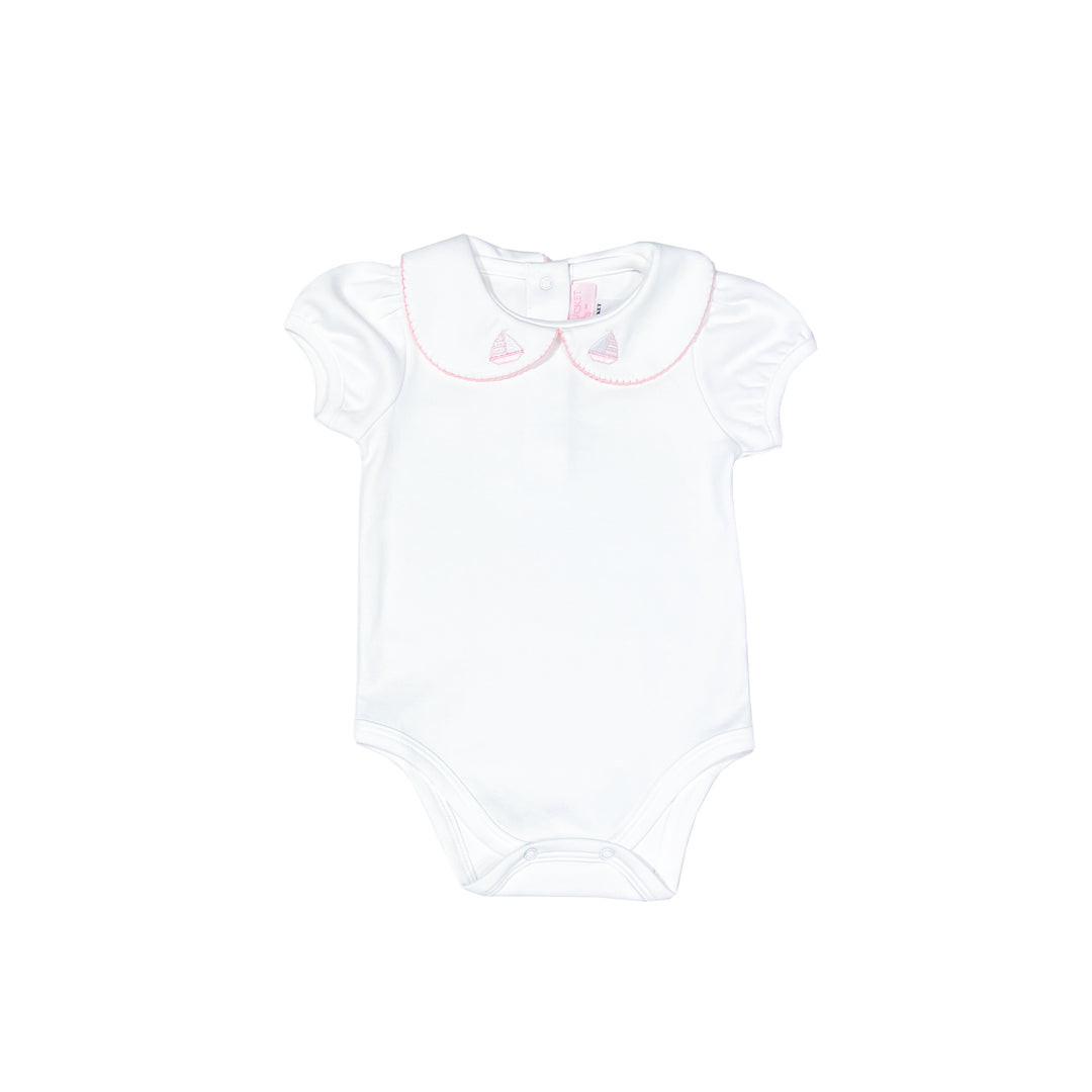 Tradewinds Embroidered Collar Bodysuit-Pink Boat