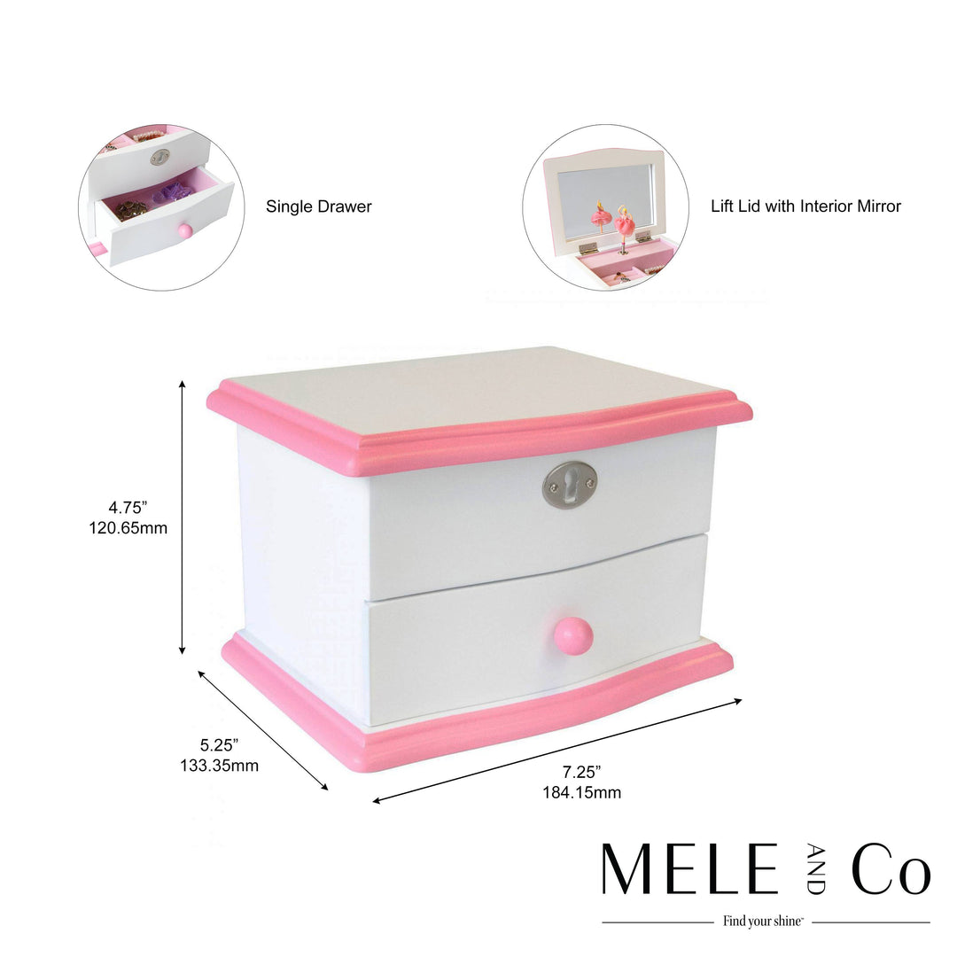 Mele and Co Katie Girls Wooden Ballerina Music Jewelry Box: White / Magic Flute / Girls Musical Wooden Ballerina Jewelry Box