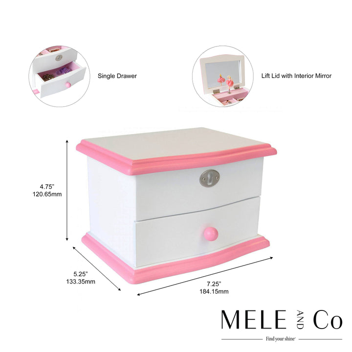 Mele and Co Katie Girls Wooden Ballerina Music Jewelry Box: White / Magic Flute / Girls Musical Wooden Ballerina Jewelry Box