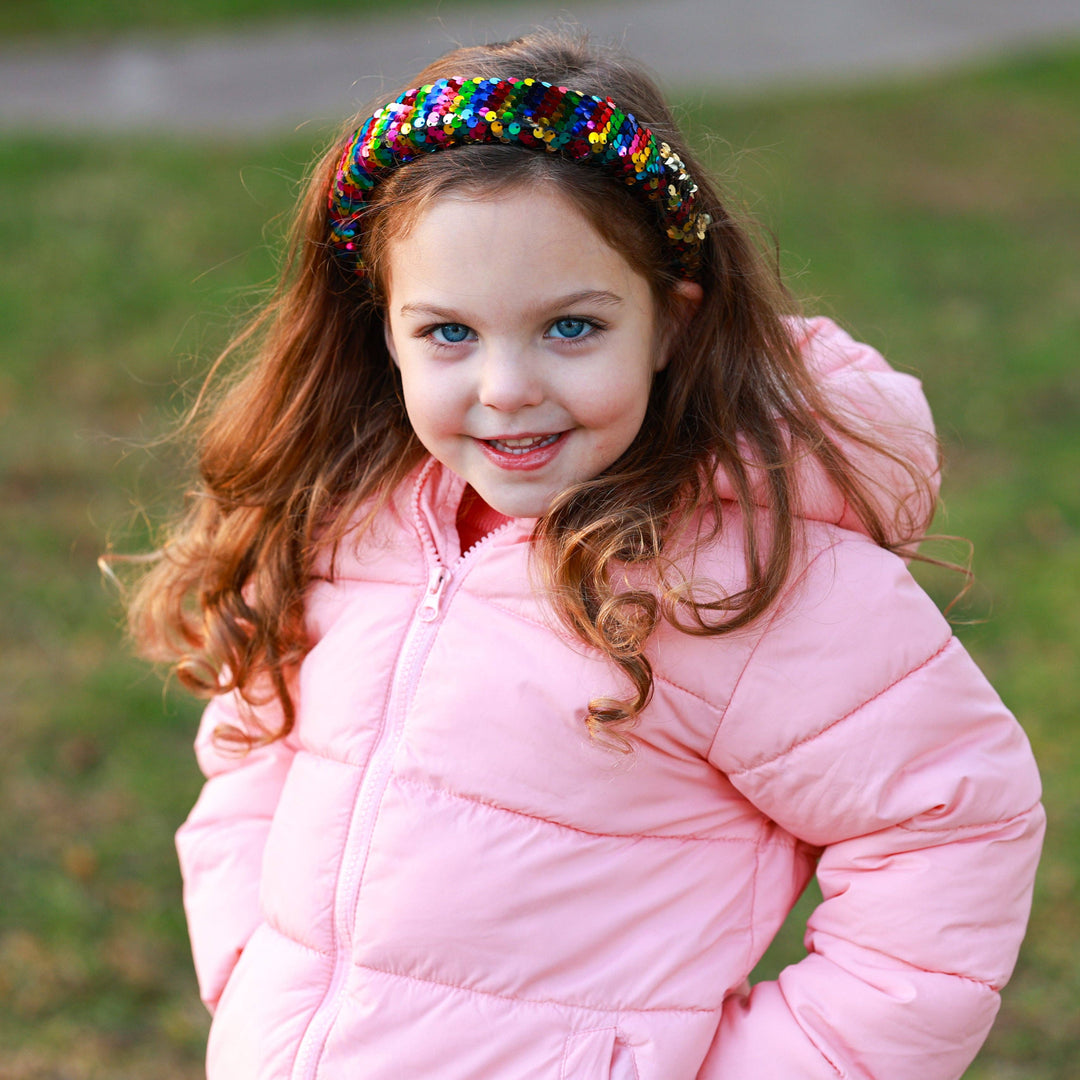 Reversible Sequin Headband - Kids Padded Hair Band: Teal/Purple