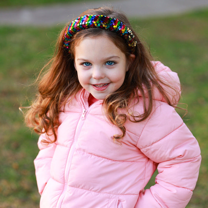 Reversible Sequin Headband - Kids Padded Hair Band: Teal/Purple