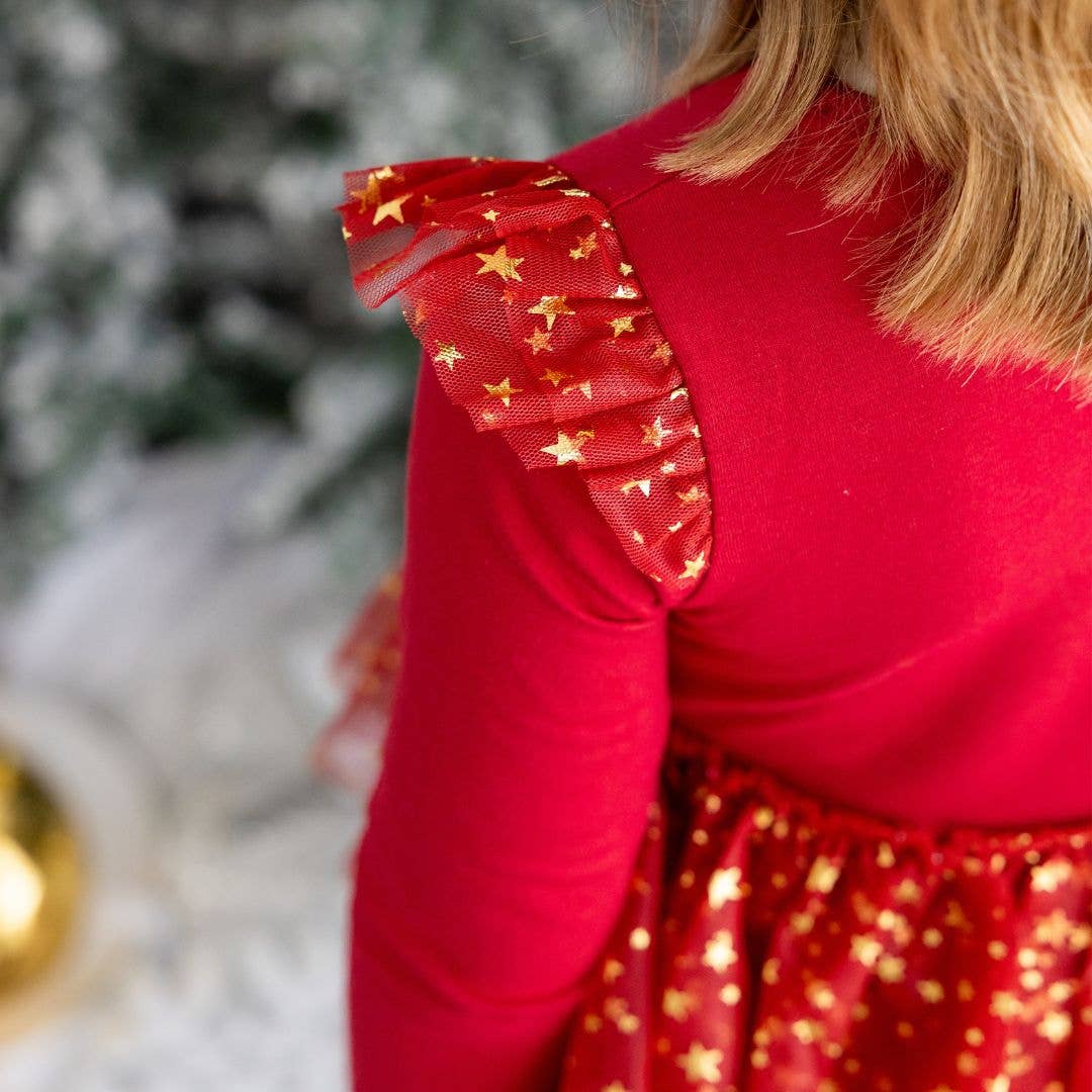 shimmer christmas dress Long Sleeve Glitter Star Tulle Short Christmas Dress