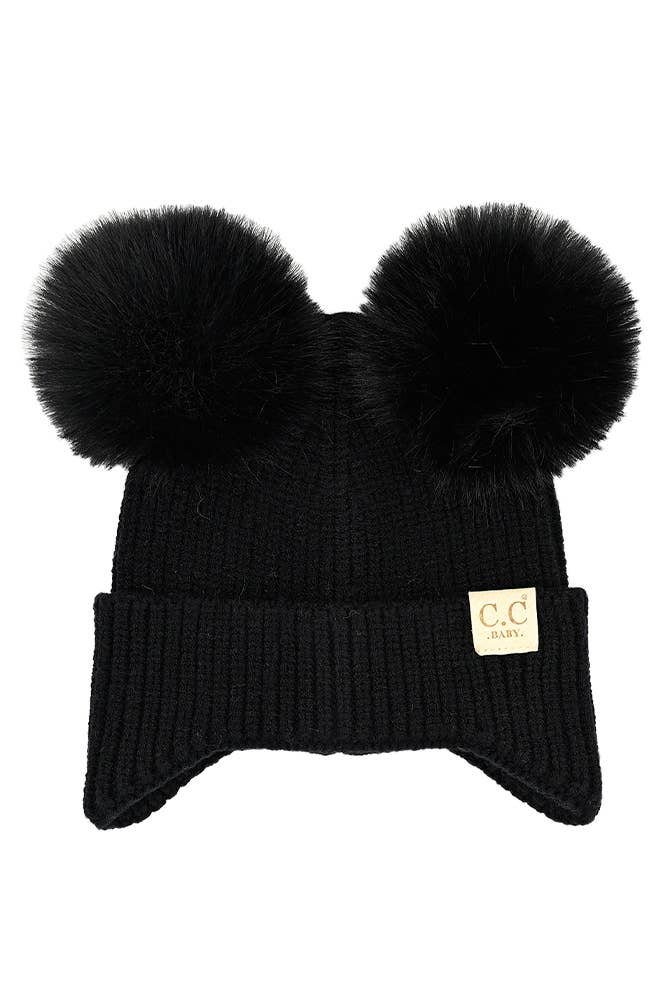 C.C Baby Ear Flap Pom Pom Beanie: Ivory