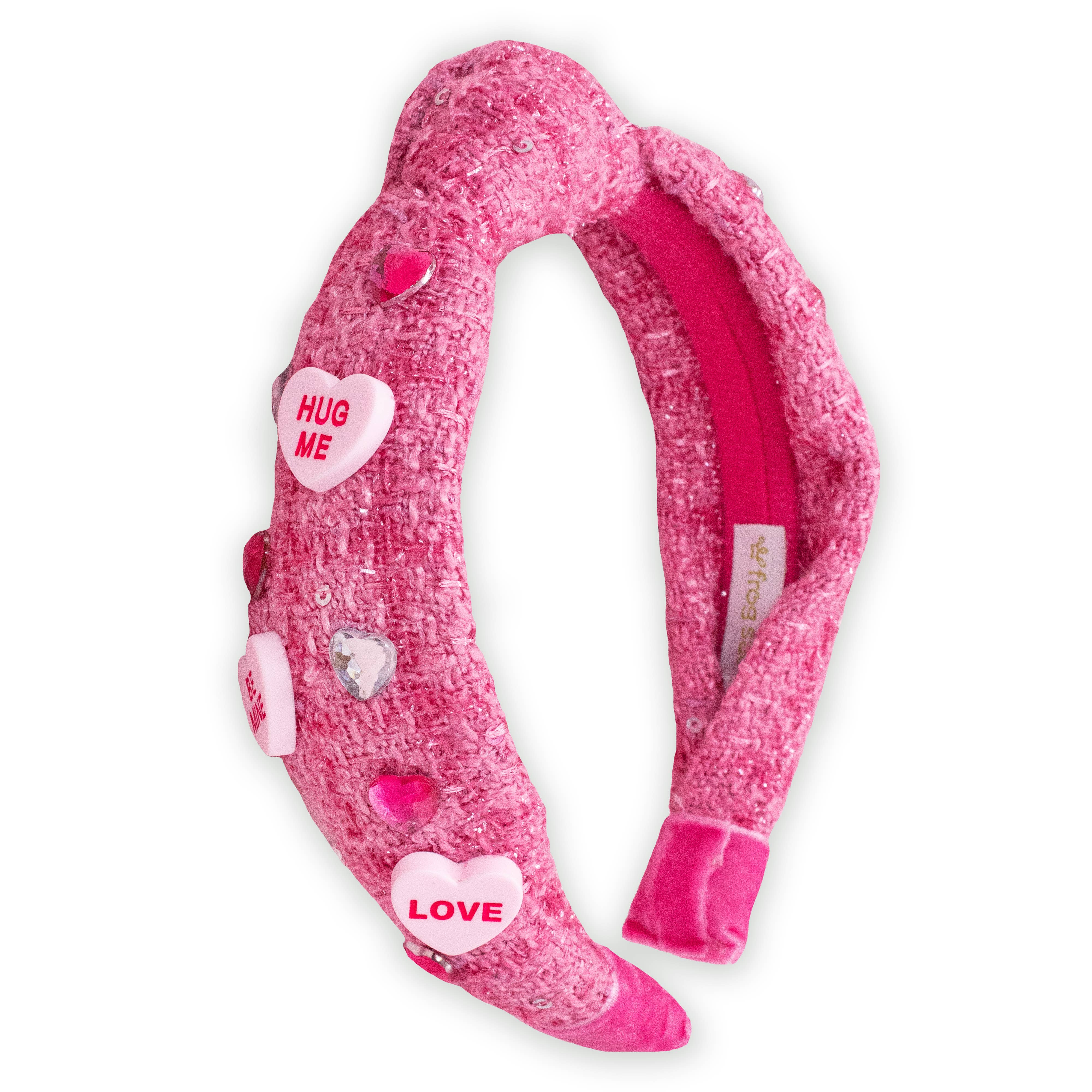 NWT Candy Heaets Valentine\'s Day Pink Embellished Headband Embellished Candy Heart Headband – Little Owly main image 2
