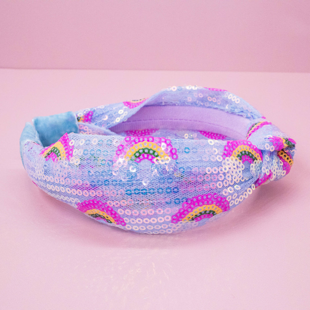 Kids Sequin Knot Headband - Rainbow: Blue