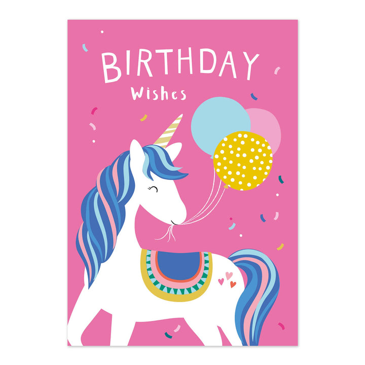 Birthday Wishes Card | Pink Unicorn Girl Birthday Card