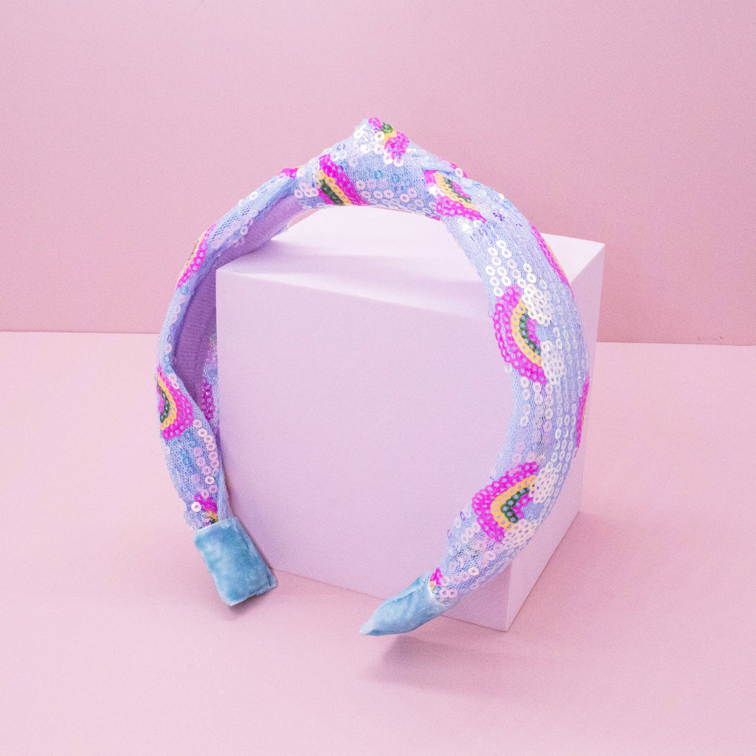Kids Sequin Knot Headband - Rainbow: Blue