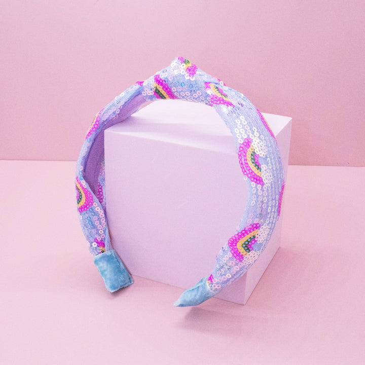 Kids Sequin Knot Headband - Rainbow: Blue