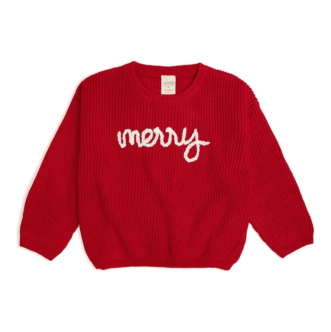 Merry Christmas Yarn Knit Sweater - Kids Holiday Sweater: 12-18M