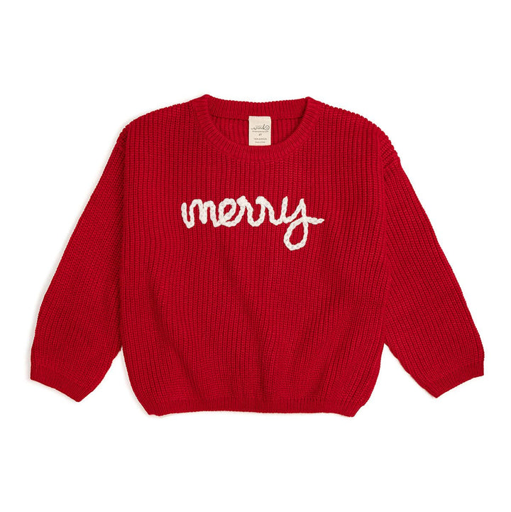 Merry Christmas Yarn Knit Sweater - Kids Holiday Sweater: 12-18M